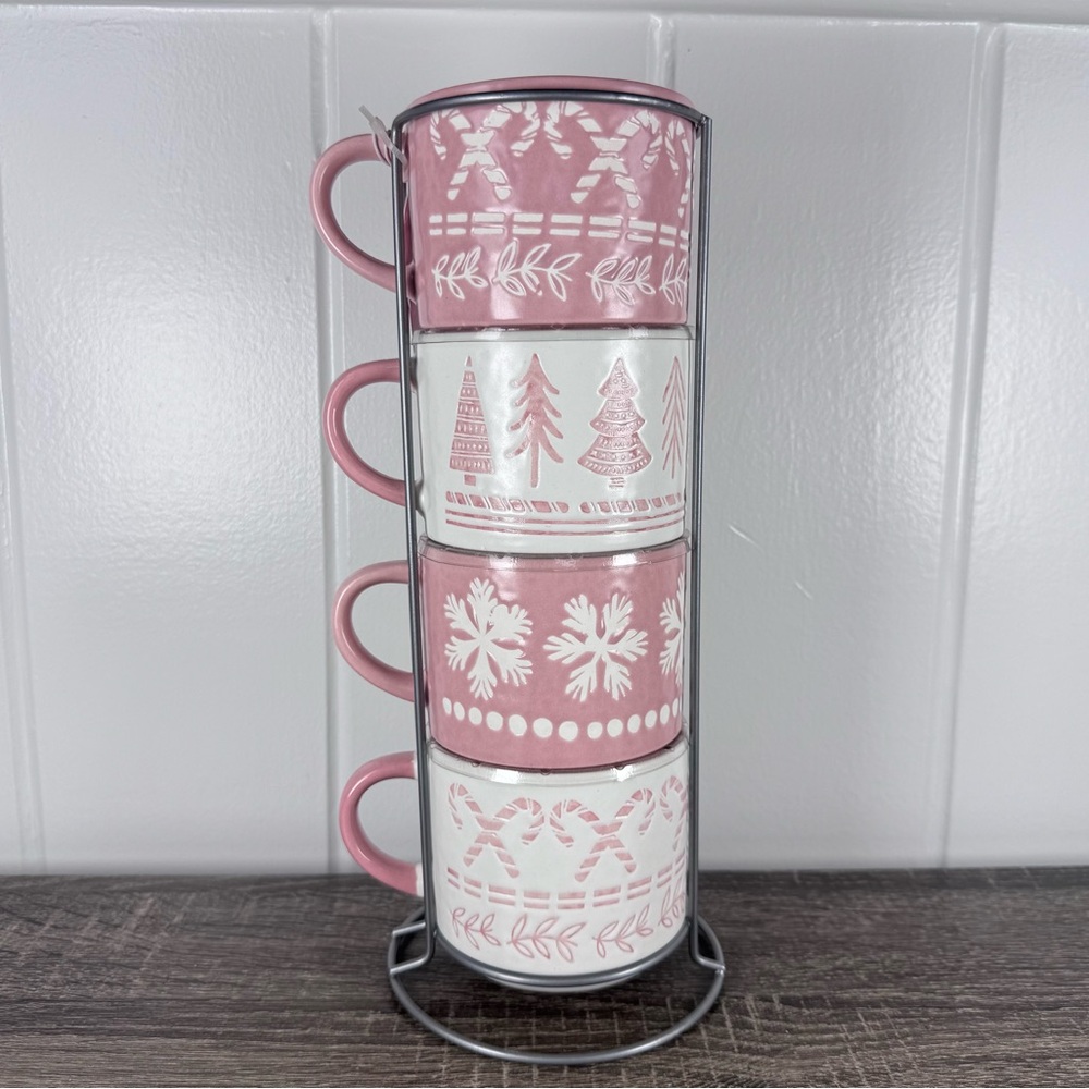 NEW Prima Design Set of 4 Christmas Stackable Mugs